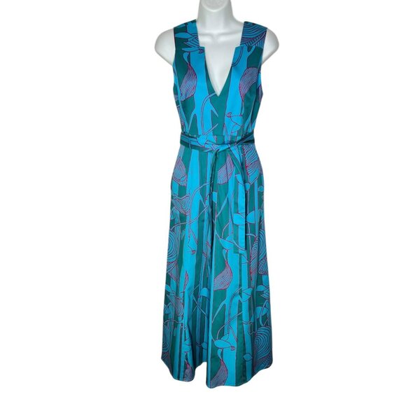 ALEXIS Cerelia Abstract Floral Jumpsuit Blue Green Wide Leg Cropped Sleeveless S - Picture 10 of 13